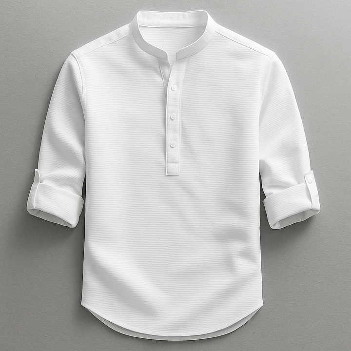 Men's Linen Long Sleeve Band Collar Henley Shirt