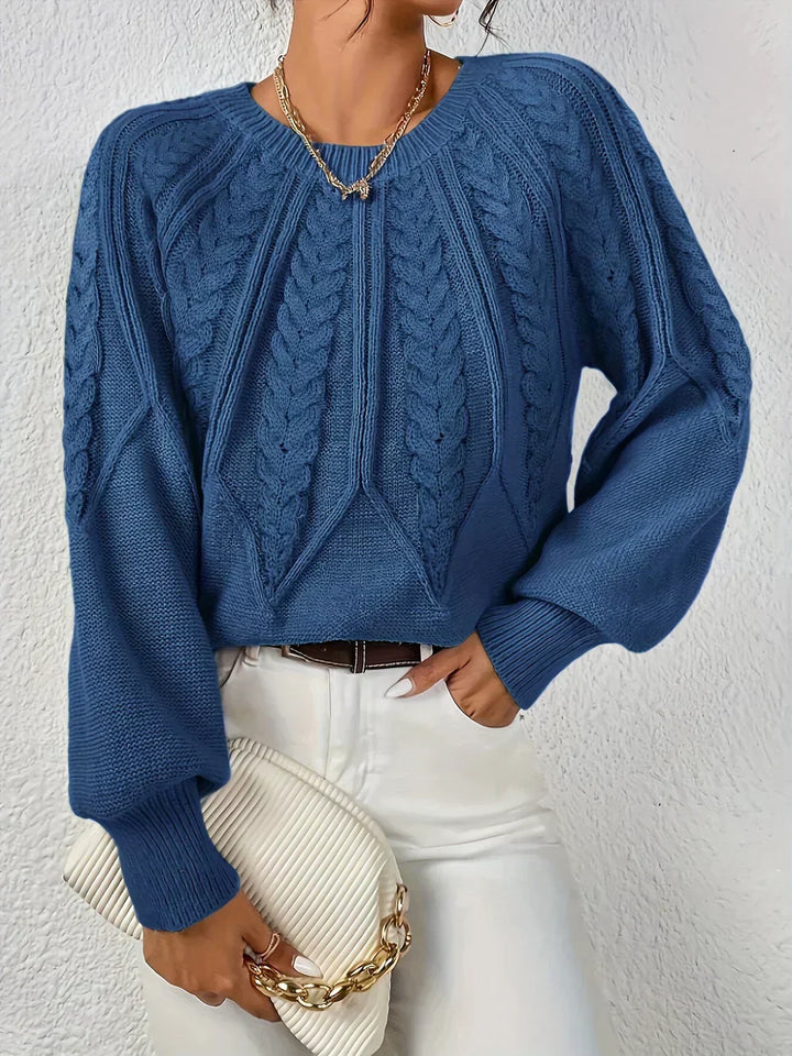 Women's Knit Jumper Cable Crew Neck Wool Mix Pullover Sweater