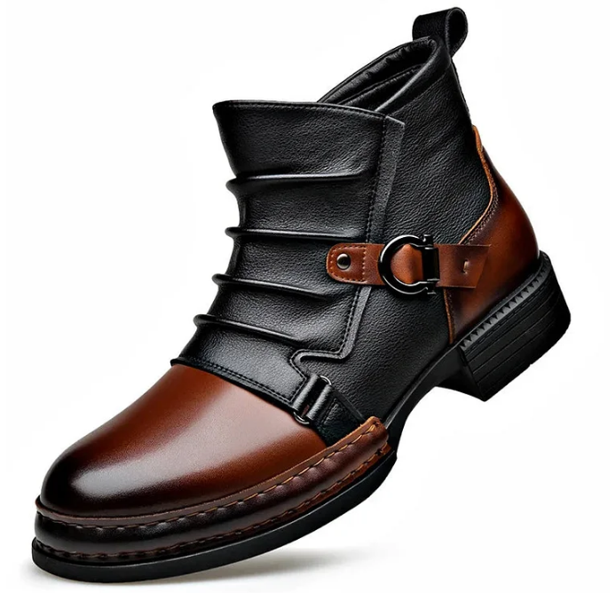 Women's Leather Ankle Boots with Buckle Detail