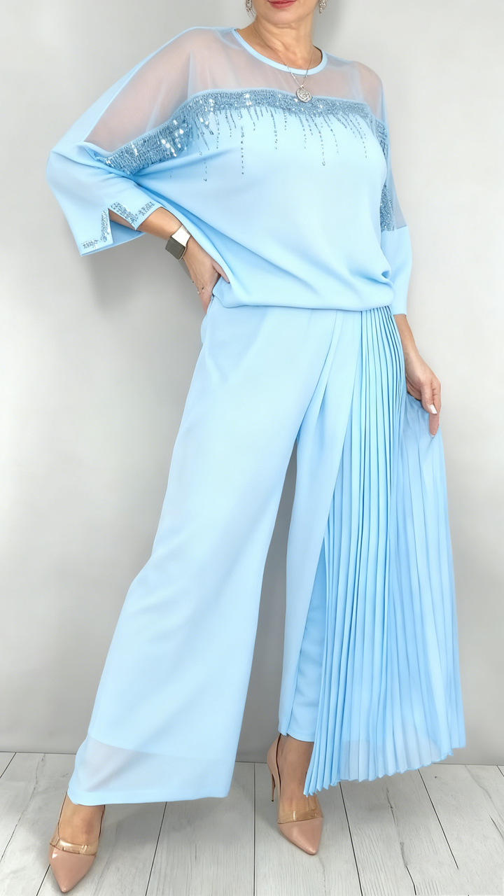 Ensemble pantalon de soirée élégant 2 pièces pour femme en mousseline et tulle
