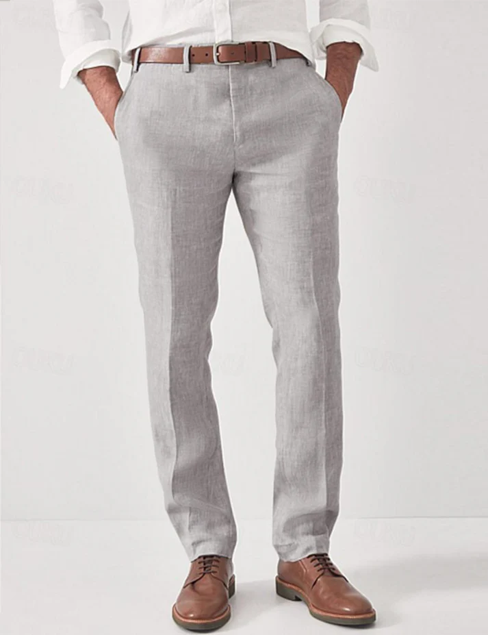 Men's Linen Trousers - Modern Fit Breathable Casual Pants