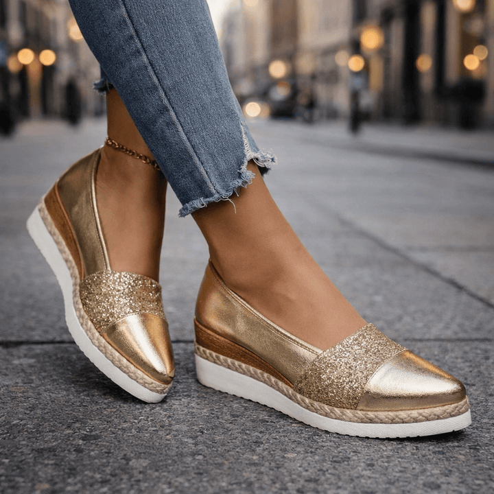 Women's Faux Leather Platform Wedge Loafers Slip On Shoes