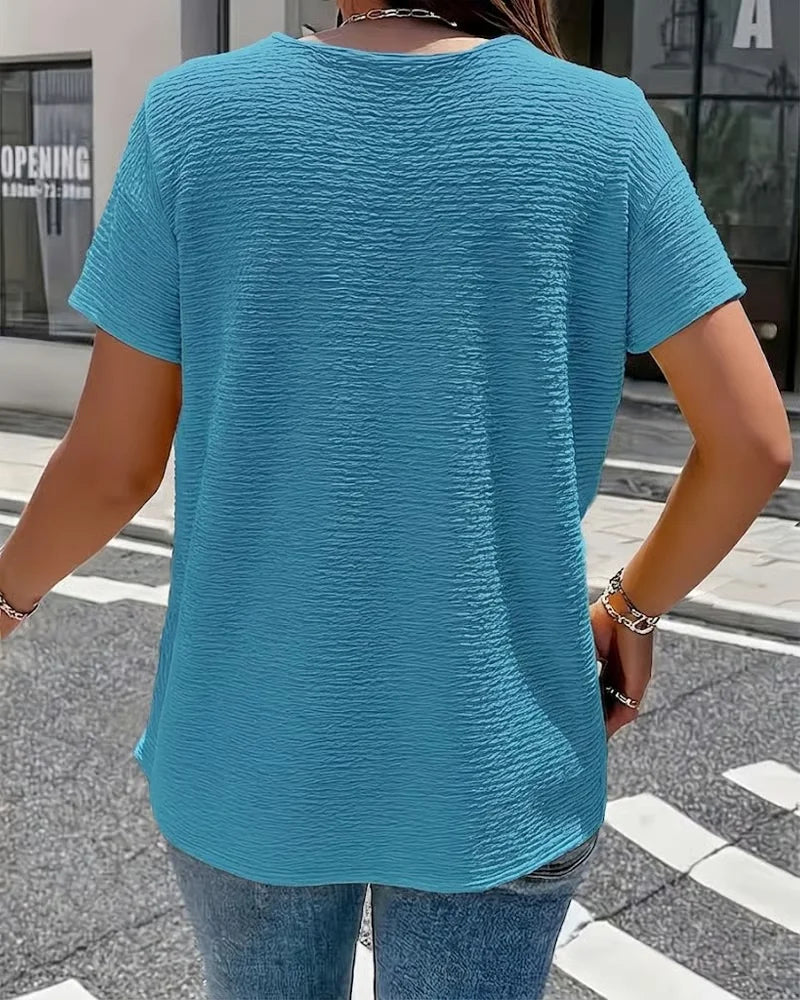 Women's Textured Linen Blend V-Neck Blouse