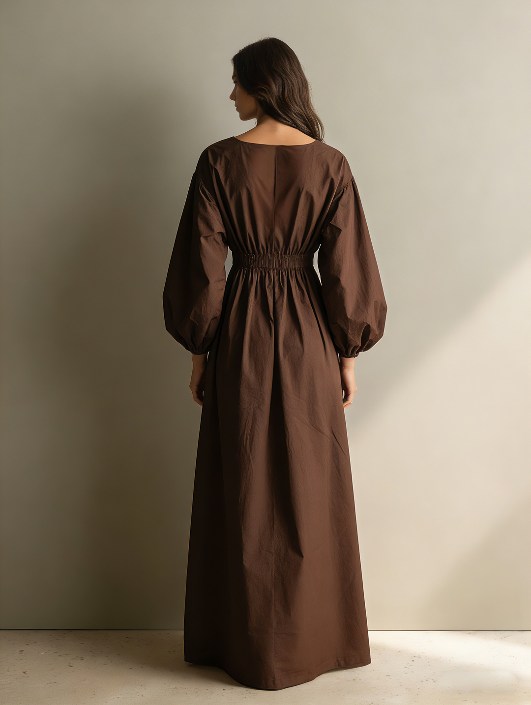 Women's Linen V-Neck Balloon Sleeve Maxi Dress