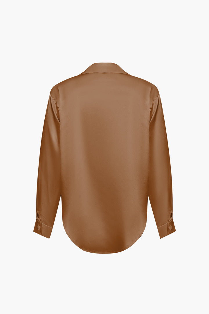 Women's Silk Satin Button Up Shirt Long Sleeve Blouse