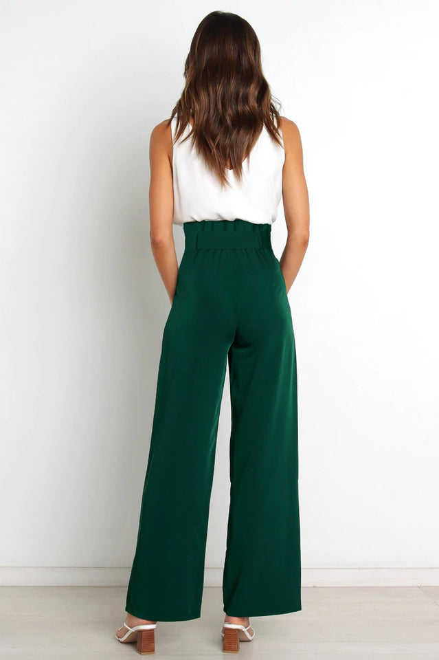 Women's High Waist Wide Leg Linen Trousers with Belt