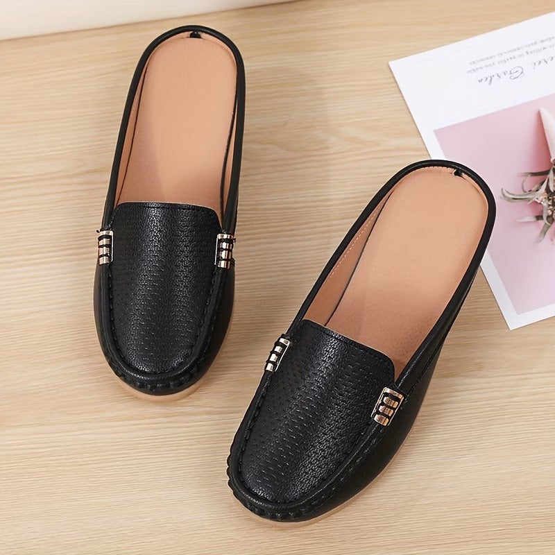 Women's Leather Mules Wedge Loafers Slip On Shoes