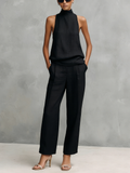 Women's Linen Halter Neck Wide Leg Trousers Two-Piece Set