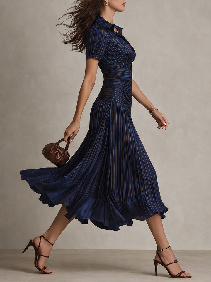 Women's Satin V-Neck Pleated Midi Dress