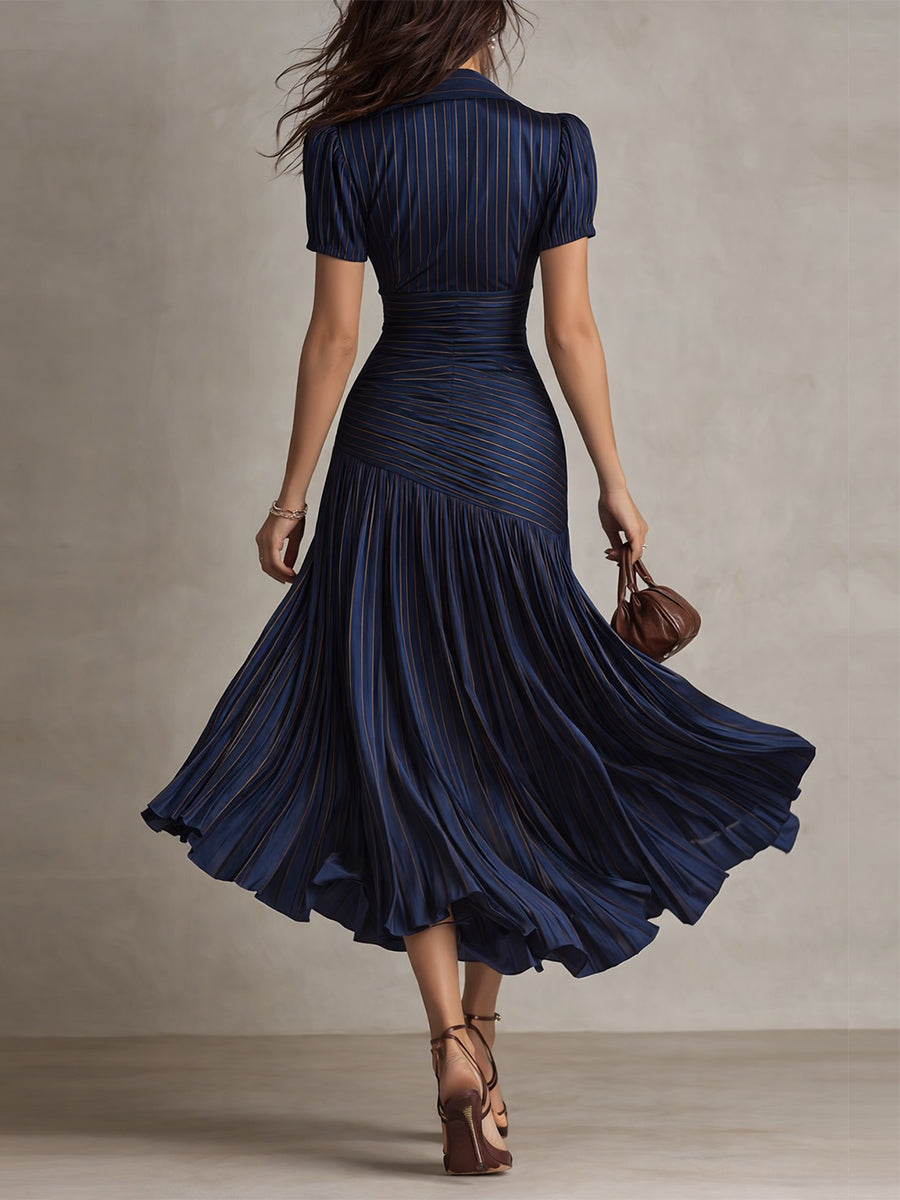 Women's Satin V-Neck Pleated Midi Dress