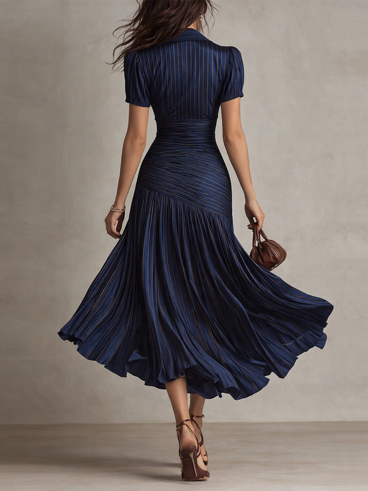 Women's Satin V-Neck Pleated Midi Dress