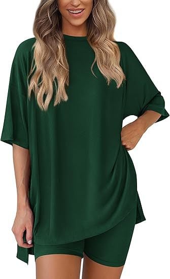 Women's Two Piece Knit Oversized T-Shirt and Shorts Co-ord