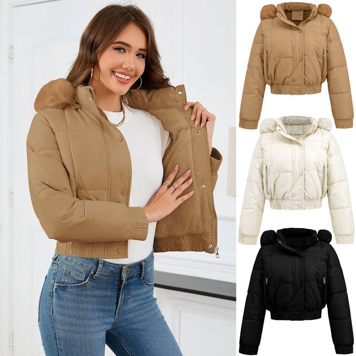 Women’s Fleece-Lined Quilted Puffer Jacket with Fur Hood