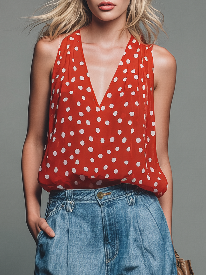 Women's Linen Blend V-Neck Top and Wide Leg Denim Trousers Set