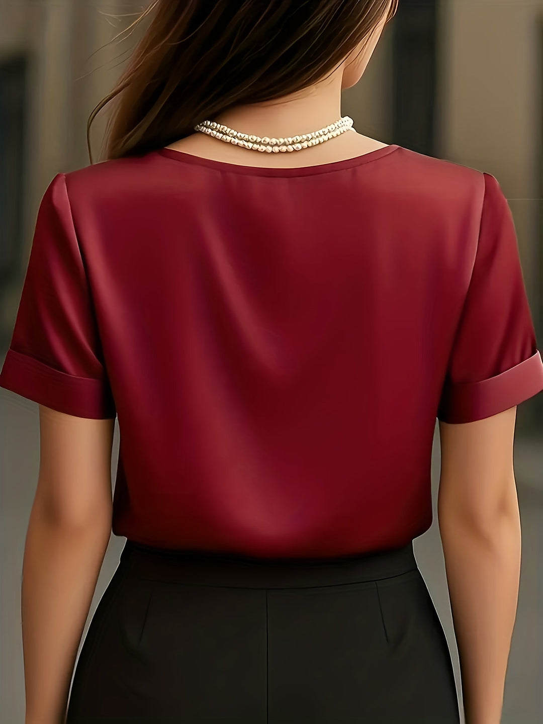 Women's Satin Blouse V Neck Short Sleeve Top Elegant Shirt