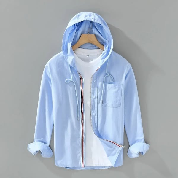 Men's Linen Hooded Shirt Lightweight Zip Up Jacket