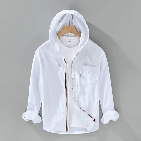 Men's Linen Hooded Shirt Lightweight Zip Up Jacket