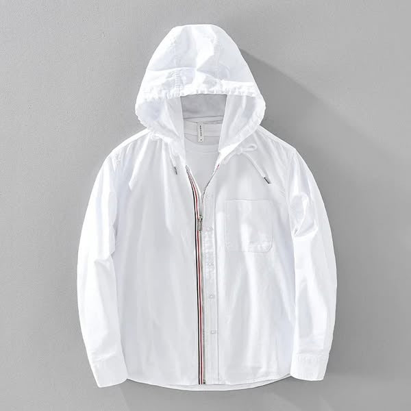 Men's Linen Hooded Shirt Lightweight Zip Up Jacket