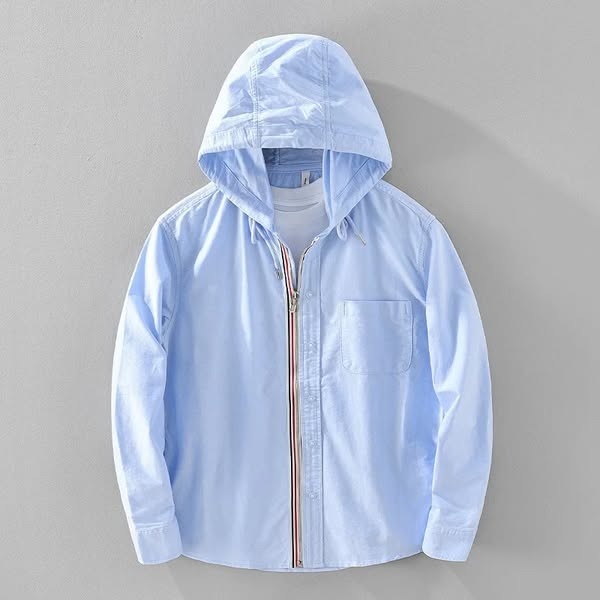 Men's Linen Hooded Shirt Lightweight Zip Up Jacket
