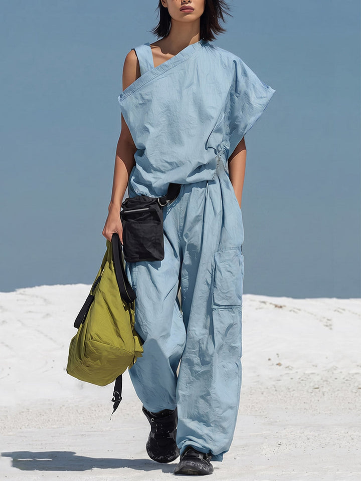 Linen One Shoulder Women's Two Piece Set