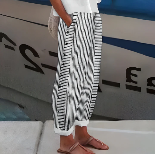 Linen Trousers Women's Striped Wide Leg Pants