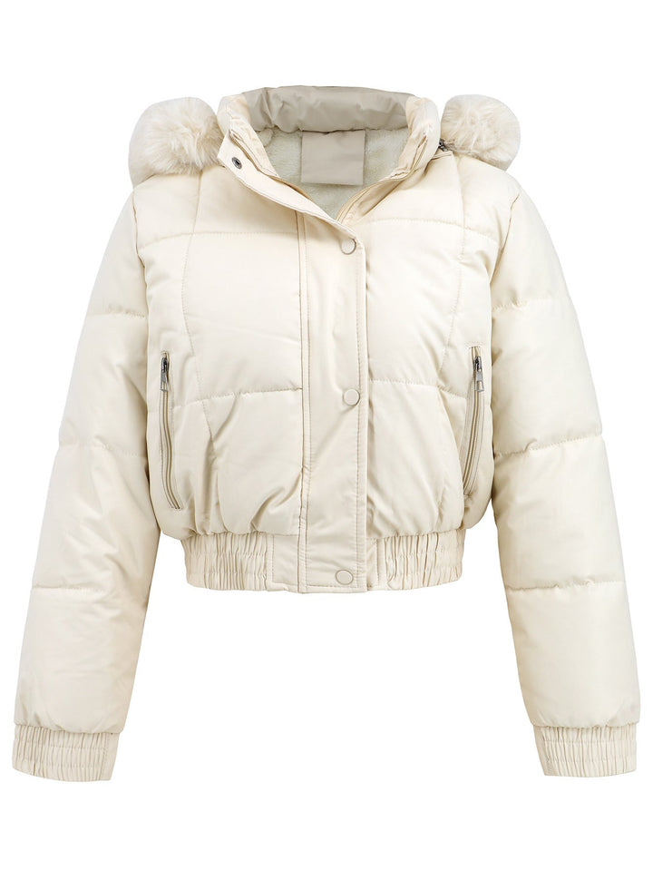 Women’s Fleece-Lined Quilted Puffer Jacket with Fur Hood