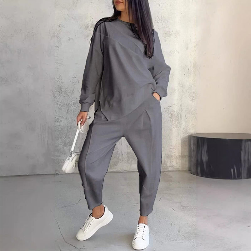 Women's Fleece Long-Sleeve Tapered Two-Piece Trouser Set