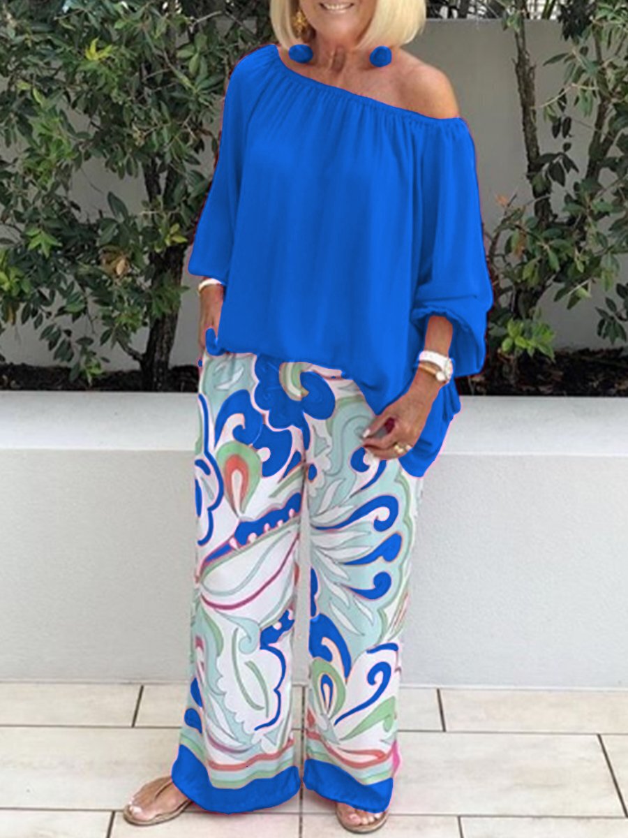 Women's Co-ord Set Linen Off Shoulder Top and Wide Leg Pants