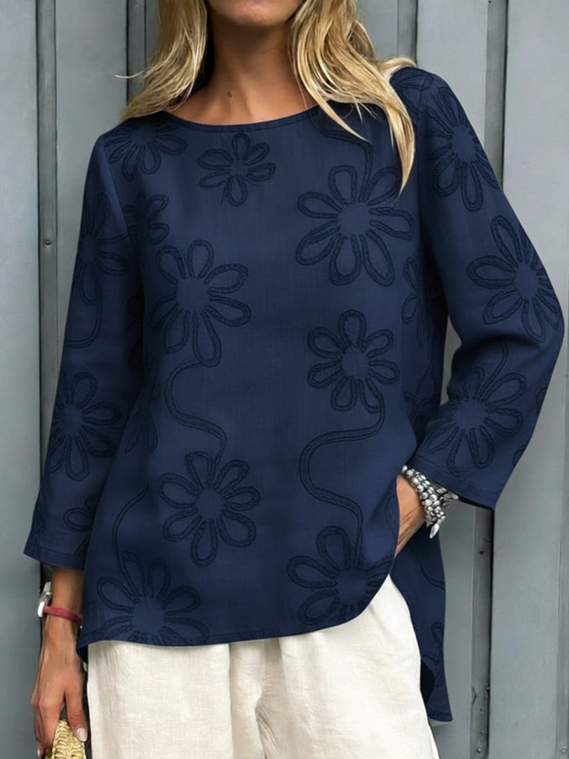 Women's Linen Blend Floral Blouse