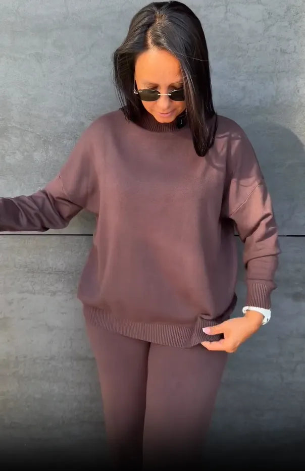 Women's Three-Piece Knit Loungewear Set with Puffer Vest