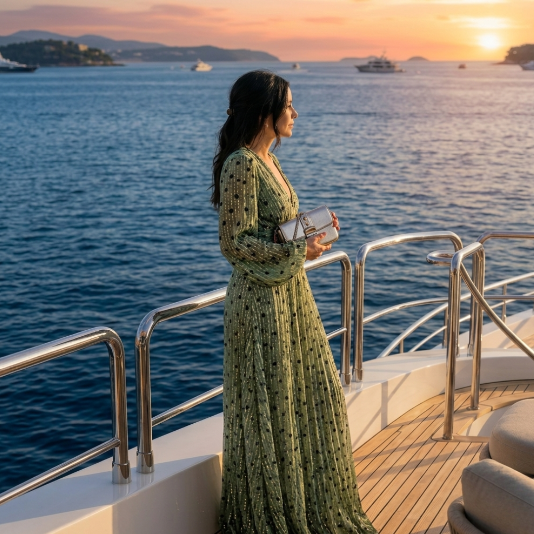 Women's Polka Dot Long Sleeve Maxi Dress
