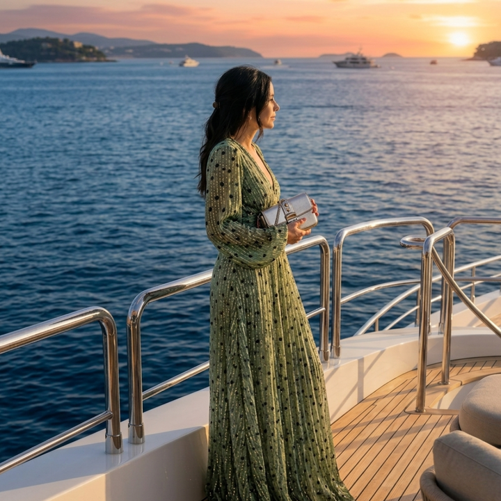 Women's Polka Dot Long Sleeve Maxi Dress