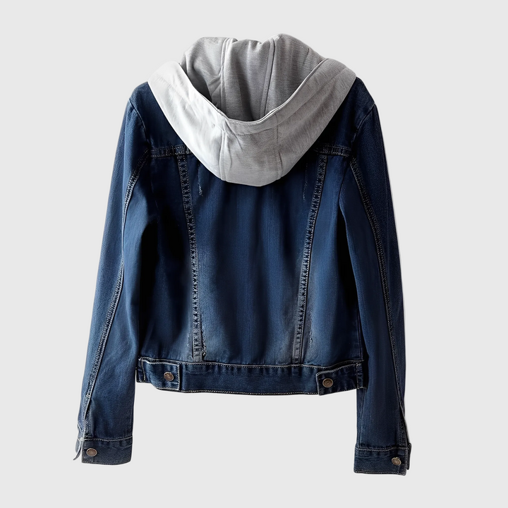 Women’s Denim  Detachable Hood  Button-Up Jacket