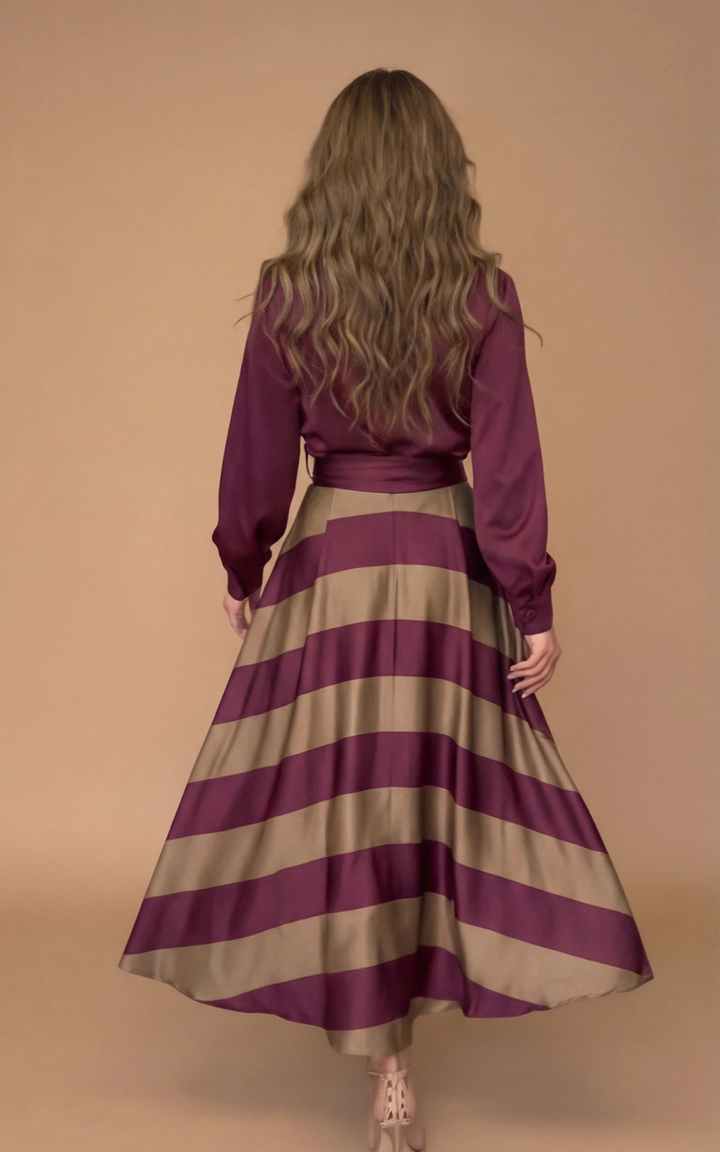 Women's Silk Striped Long Sleeve Maxi Dress
