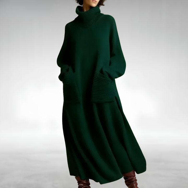 Dámské oversized pletené maxi šaty s rolákem