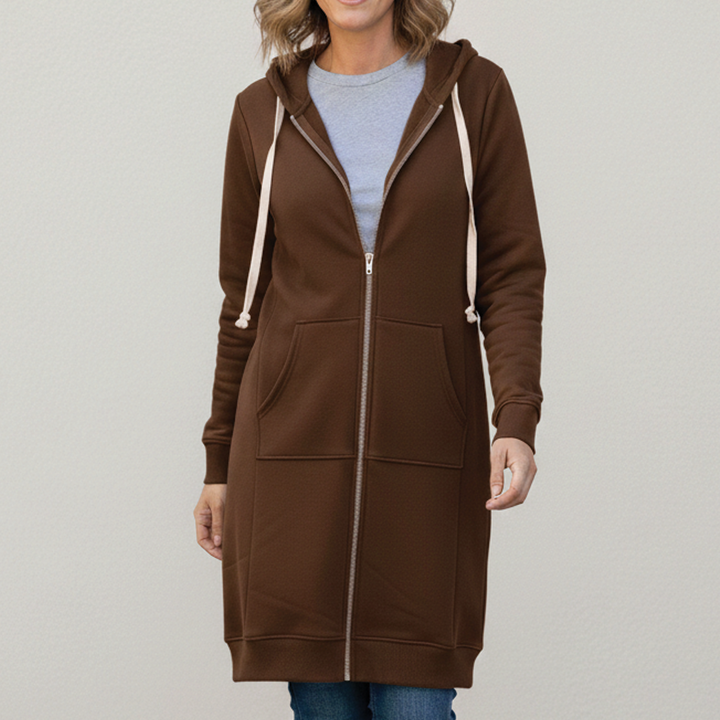 Women's Fleece Longline Zip Up Hoodie Jacket Coat Sweatshirt