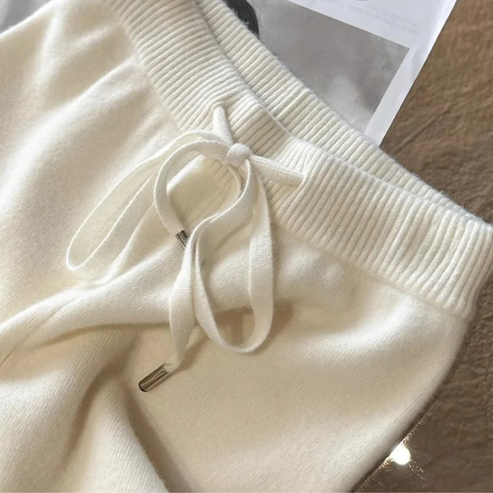 Women's Knit Wide Leg Trousers Wool Mix High Waisted Pants