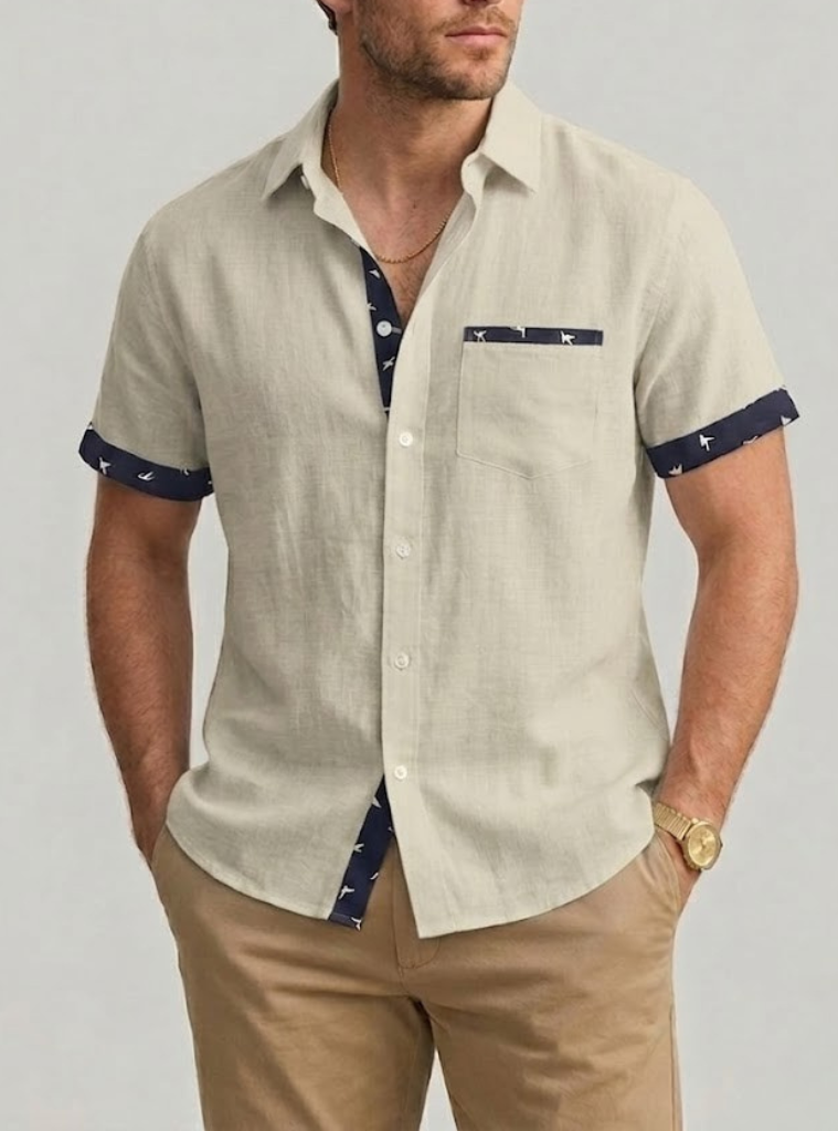 Men's Linen Short Sleeve Button Up Shirt