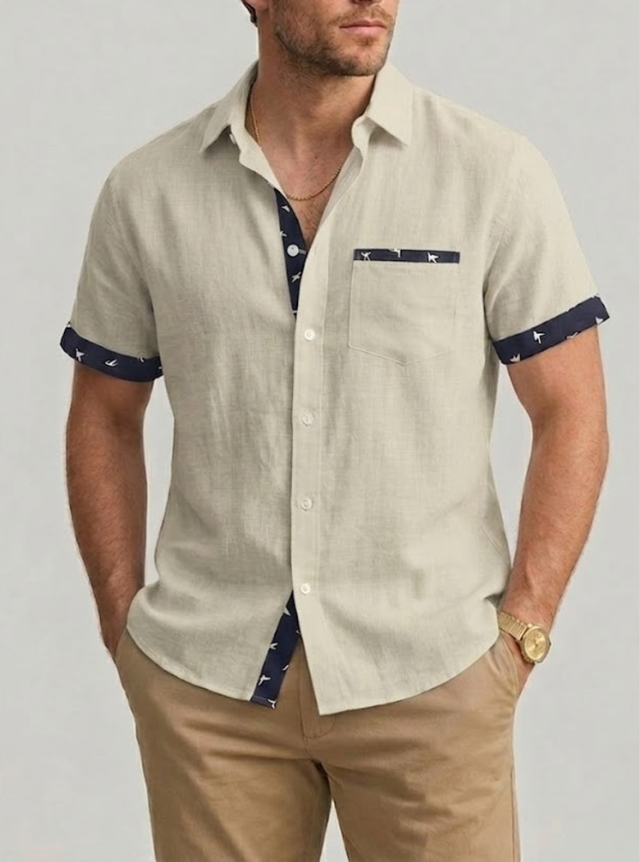 Men's Linen Short Sleeve Button Up Shirt