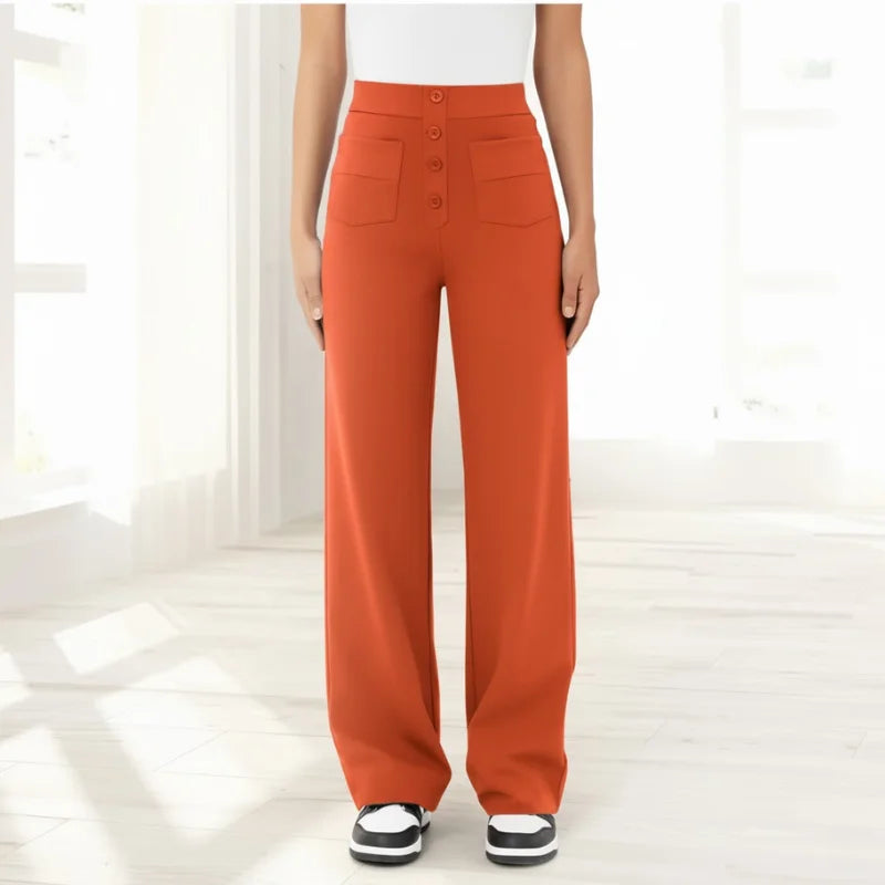 Women’s High Waisted Wide-Leg Knit Button-Fly Trousers
