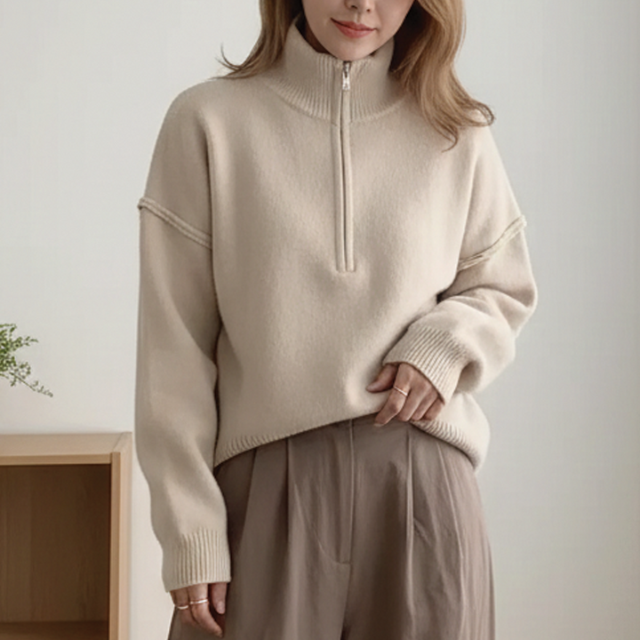 Women's Merino Wool Knit Half Zip Mock Neck Pullover Sweater