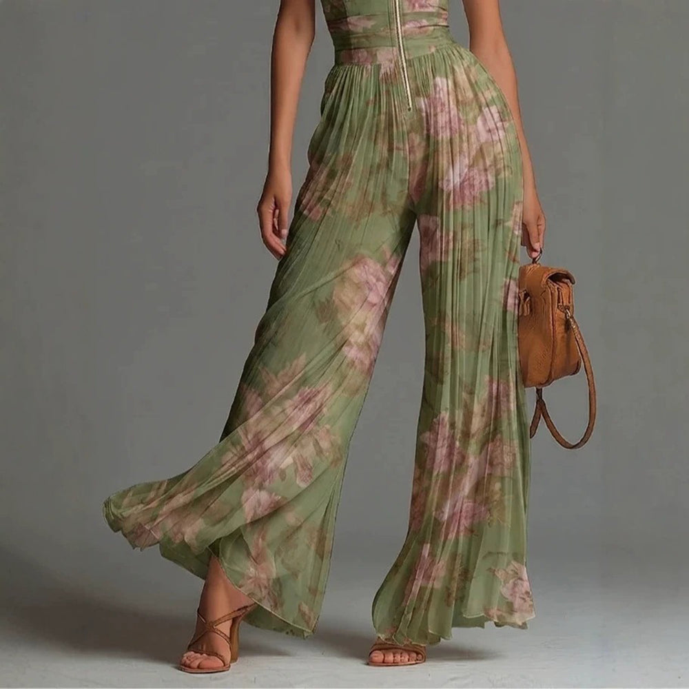 Women's Jumpsuit Satin Halter Neck Wide Leg Elegant Pleated Romper