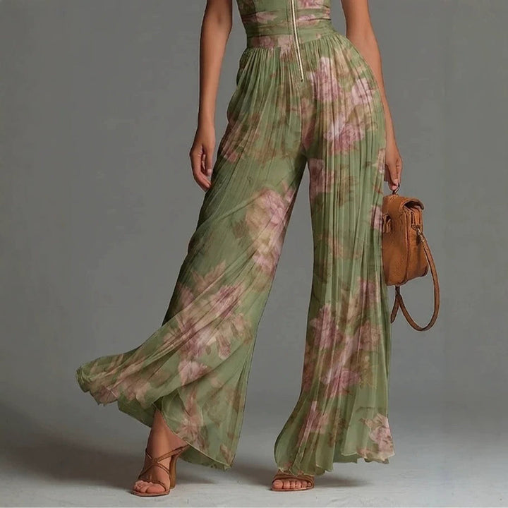 Women's Jumpsuit Satin Halter Neck Wide Leg Elegant Pleated Romper