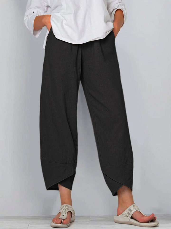 Women's Linen Harem Trousers Loose Fit Casual Wide Leg Trousers