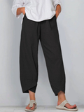 Women's Linen Harem Trousers Loose Fit Casual Wide Leg Trousers