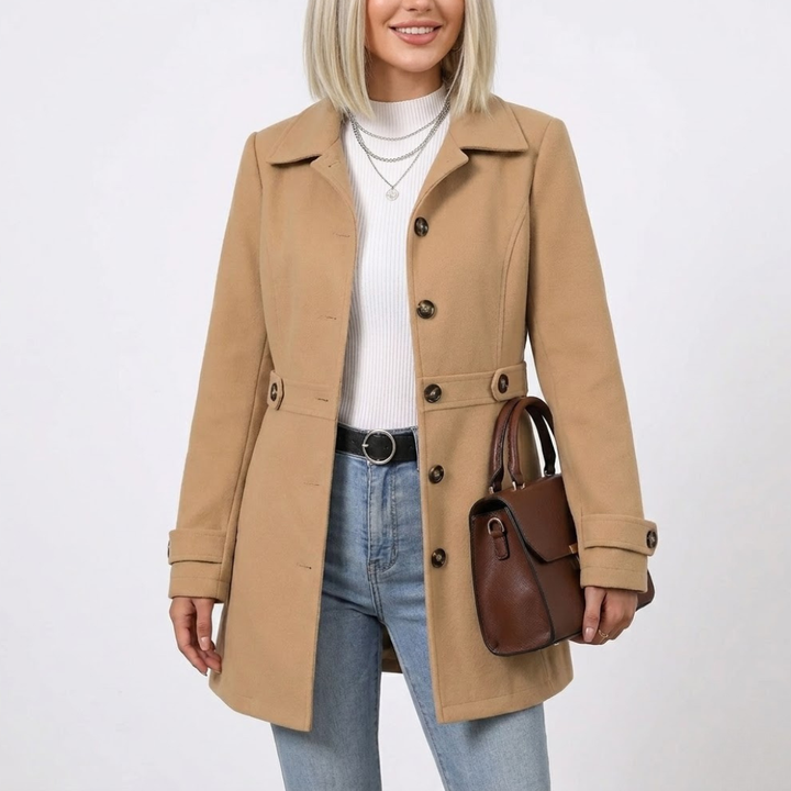 Women's Wool  Pea Coat Mid Length Slim Fit Trench Jacket