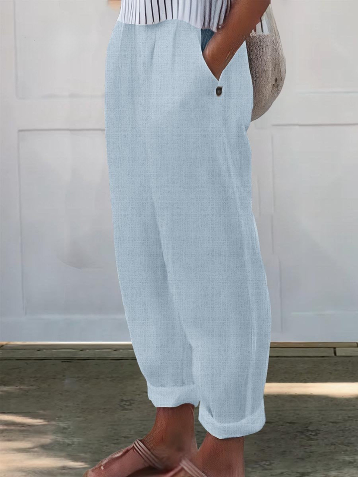 Linen Women's Trousers Loose Fit Casual Wide Leg Pants