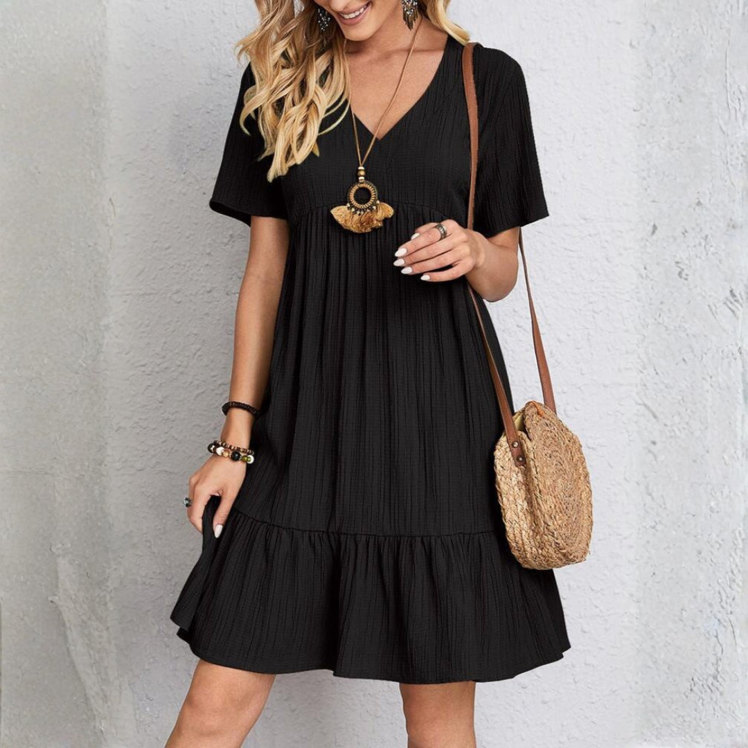 Women's Linen V-Neck Ruffle Mini Dress
