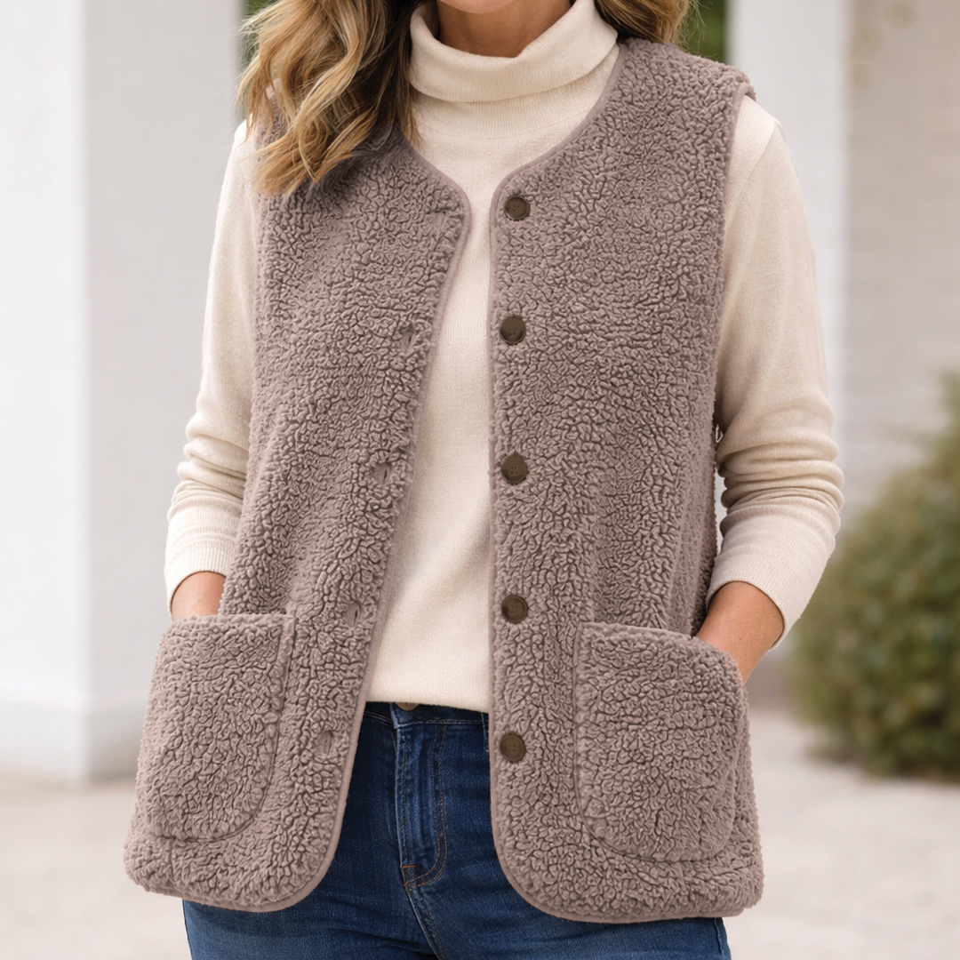 Women's Fleece Gilet Sherpa Teddy Vest Jacket Sleeveless Coat