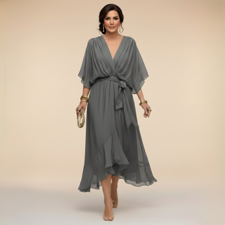 Women's Chiffon Wrap Kimono Kaftan Midi Dress